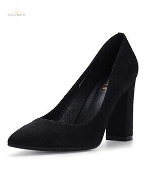 IDIFU Chunky High Heels Closed Pointed Toe Pumps
